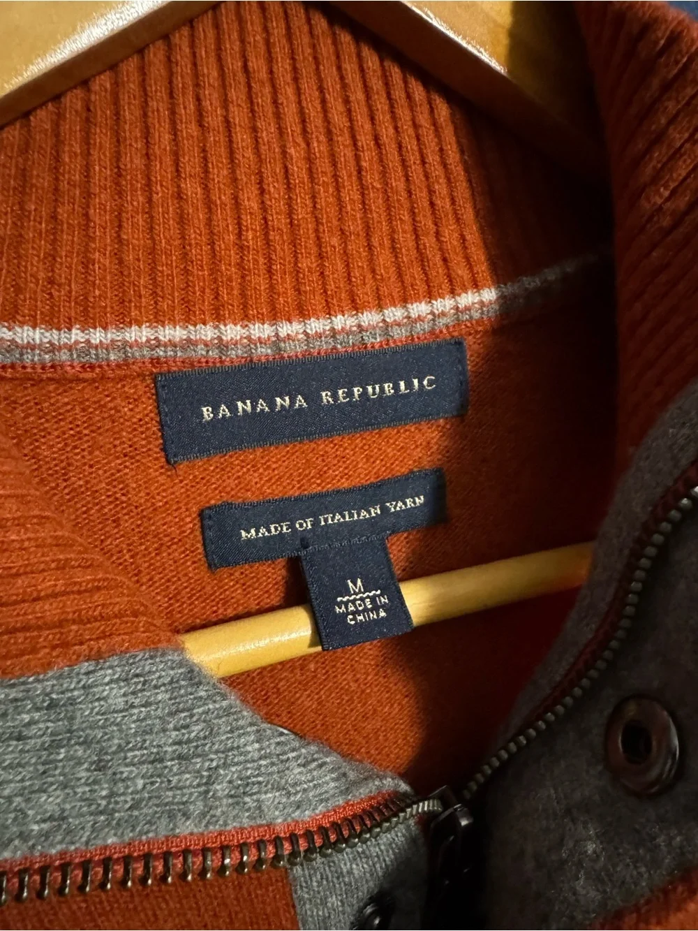 Banana Republic Men’s Burnt Orange Quarter-Button Italian Yarn Sweater